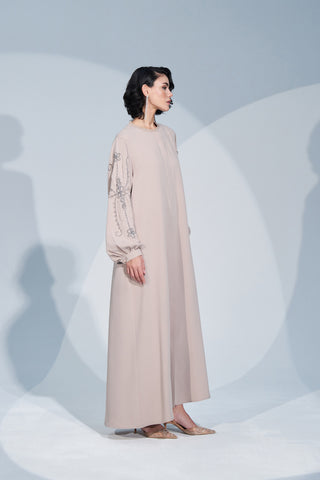 Kol ve Arka El İşi Taş Baskı Detaylı Ferace - bej