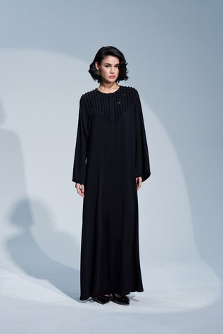 Kol ve Yaka El İşi Boncuk İşleme Detaylı Ferace - siyah