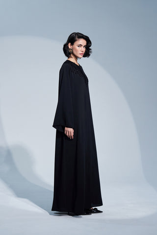 Kol ve Yaka El İşi Boncuk İşleme Detaylı Ferace - siyah