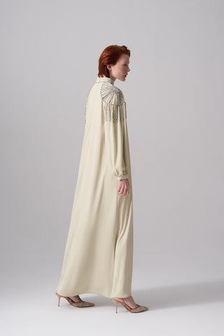 Kolları Şifon Detaylı Elişi İşlemeli Elbise - mimoza