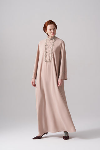 Elişi Detaylı Elbise - bej