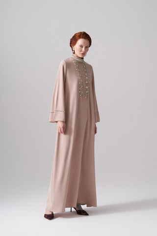 Elişi Detaylı Elbise - bej