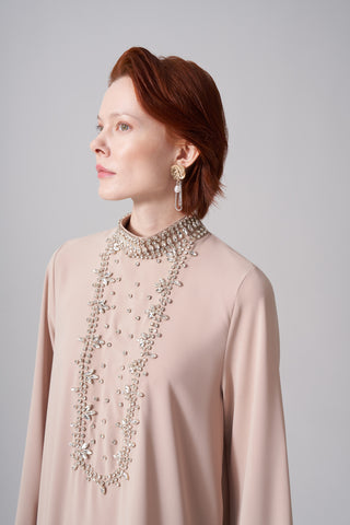 Elişi Detaylı Elbise - bej