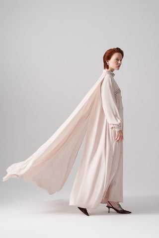 Serpme Elişi ve Şifon Detaylı Elbise - açık bej