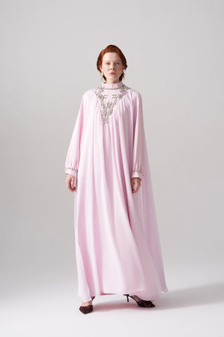 Şifon ve Elişi Detaylı Elbise - pudra