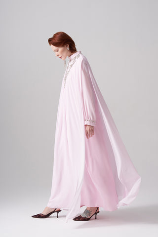 Şifon ve Elişi Detaylı Elbise - pudra