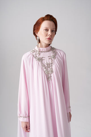 Şifon ve Elişi Detaylı Elbise - pudra