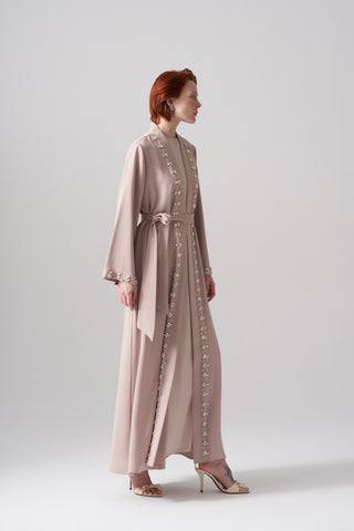 Kolları ve Ön Bant Elişi Detaylı Abaya - bej