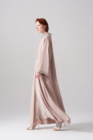 Kolları ve Yakası Elişi Detaylı Reglan Kol Abaya - bej