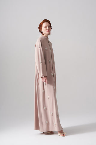 Reglan Kol Serpme Elişi Detaylı Abaya - bej