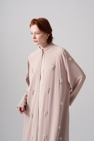 Reglan Kol Serpme Elişi Detaylı Abaya - bej