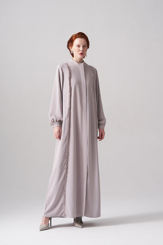 Önü Büzgü ve Boncuk İşleme Detaylı Ferace - taş