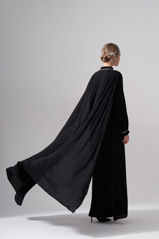 Şifon ve Elişi Detaylı Elbise - siyah