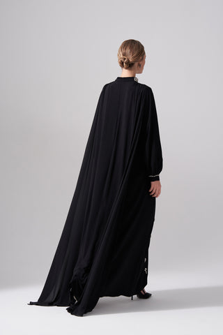 Serpme Elişi ve Şifon Detaylı Elbise - siyah