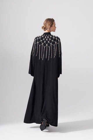 Elişi Sallantı Taş Detaylı Abaya - siyah