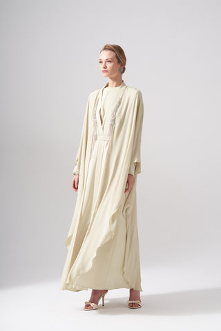 Omuzları Taş İşleme Önü Zincirli Abaya - mimoza