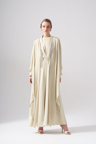 Omuzları Taş İşleme Önü Zincirli Abaya - mimoza