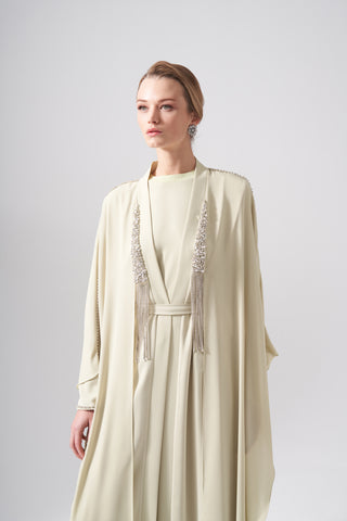 Omuzları Taş İşleme Önü Zincirli Abaya - mimoza
