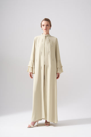 Yakası ve Kolları Dolama Taş İşleme Detaylı Abaya - mimoza