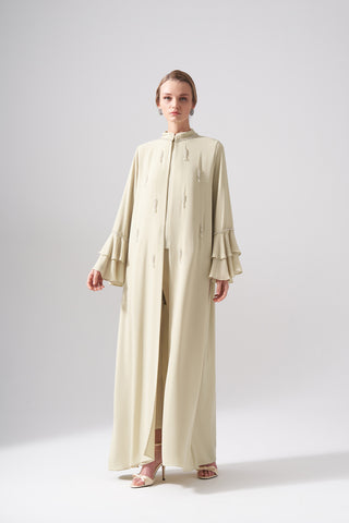 Yakası ve Kolları Dolama Taş İşleme Detaylı Abaya - mimoza
