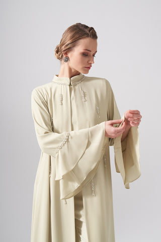 Yakası ve Kolları Dolama Taş İşleme Detaylı Abaya - mimoza