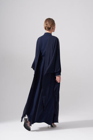 Omuzları Taş İşleme Önü Zincirli Abaya - lacivert