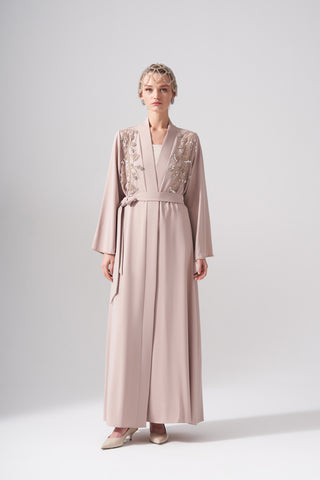 Omuzları Taş İşleme Detaylı Abaya - bej