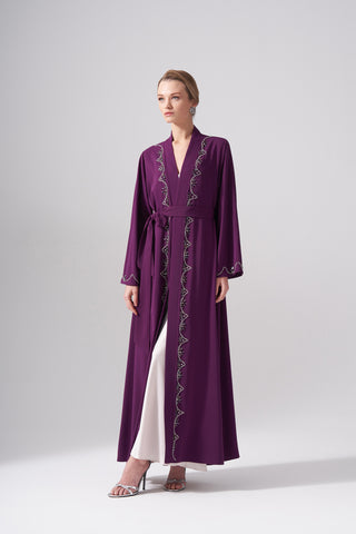 Elişi Detaylı Abaya - mürdüm