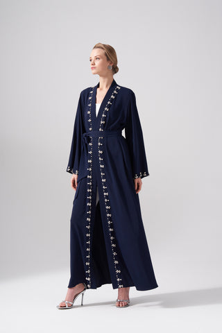 Kolları ve Ön Bant Elişi Detaylı Abaya - lacivert