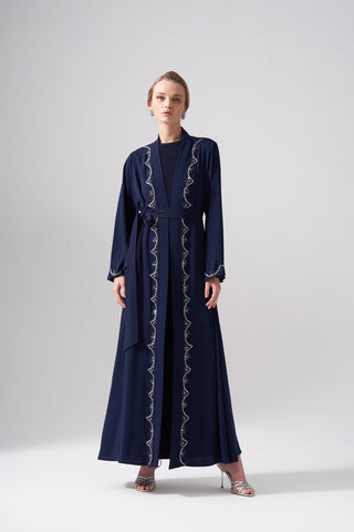 Elişi Detaylı Abaya - lacivert