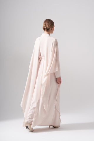Omuzları Taş İşleme Önü Zincirli Abaya - açık bej