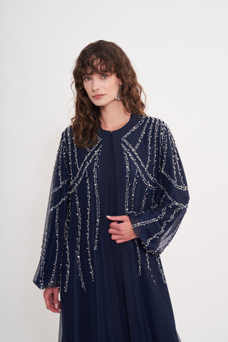 Taş Yapıştırma ve Çakım Detaylı Tül Abaya - Lacivert