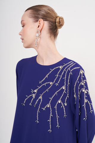 Kol Ucu ve Omuz Kısmında Taş İşlemeli Elbise - MORCİVERT