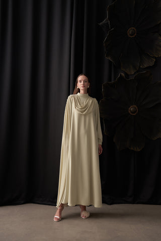 Degaje Dökümlü El İşi Boncuk Detaylı Pelerin Elbise - mimoza