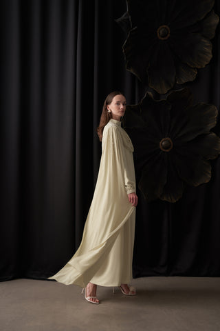 Degaje Dökümlü El İşi Boncuk Detaylı Pelerin Elbise - mimoza