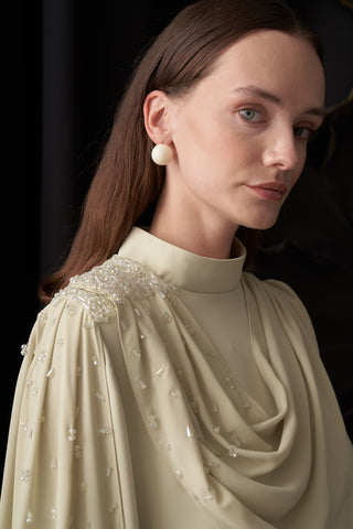 Degaje Dökümlü El İşi Boncuk Detaylı Pelerin Elbise - mimoza