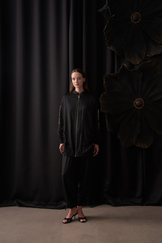 Cep ve Önü Fermuar Detaylı Ceket Takım - siyah