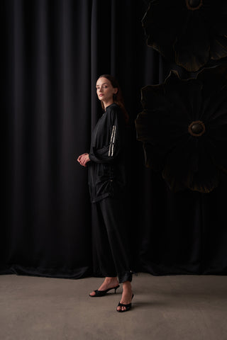 Cep ve Önü Fermuar Detaylı Ceket Takım - siyah