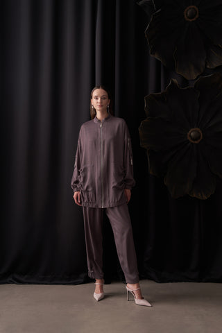 Cep ve Önü Fermuar Detaylı Ceket Takım - gri