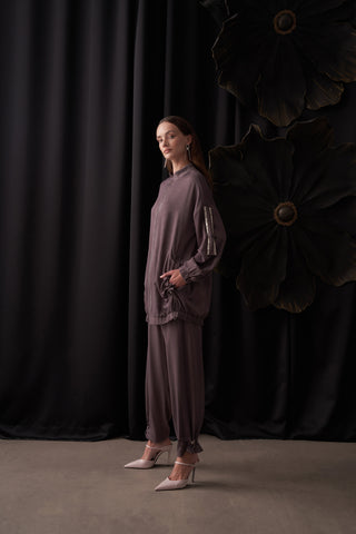 Cep ve Önü Fermuar Detaylı Ceket Takım - gri