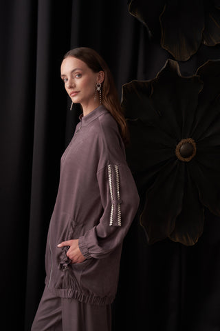 Cep ve Önü Fermuar Detaylı Ceket Takım - gri