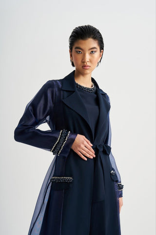 Cepleri Taş İşlemeli Organze Abaya - lacivert