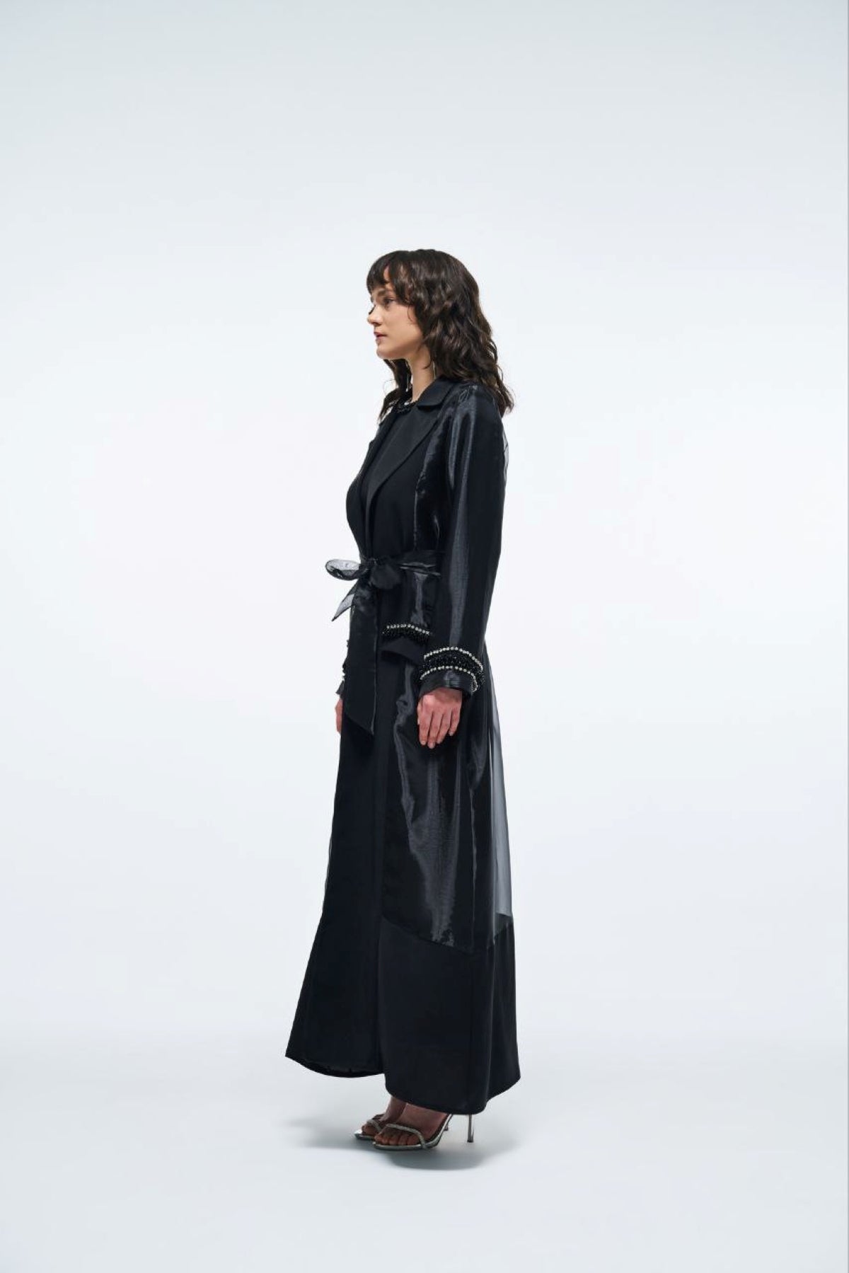 Cepleri Taş İşlemeli Organze Abaya - siyah