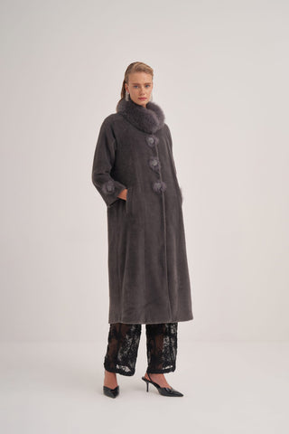 Kürk detaylı Angora Kaban -  koyu gri