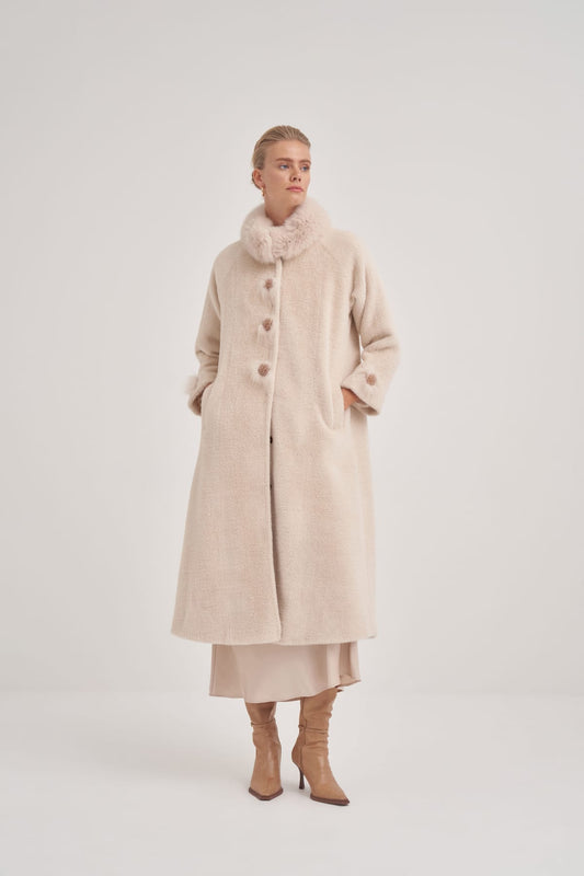 Kürk detaylı Angora Kaban - açık bej