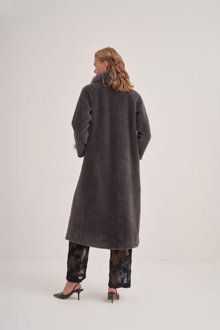 Kürk detaylı Angora Kaban -  koyu gri