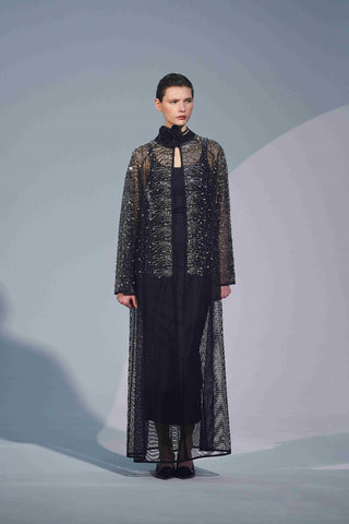 Taş Baskılı Tül Abaya - siyah