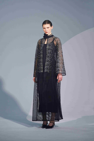 Taş Baskılı Tül Abaya - siyah