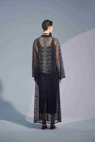 Taş Baskılı Tül Abaya - siyah