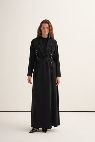 Önü Taş ve Boncuk İşleme Detaylı Abaya - siyah